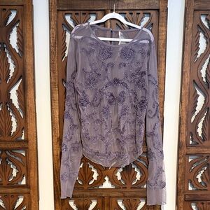 Free People Purple Embroidered Blouse